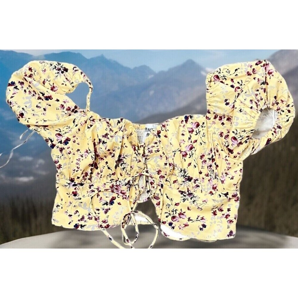 Princess Polly Crop Top Milkmaid 8 Floral Smocked Puff Sleeve Lace Up Coquette